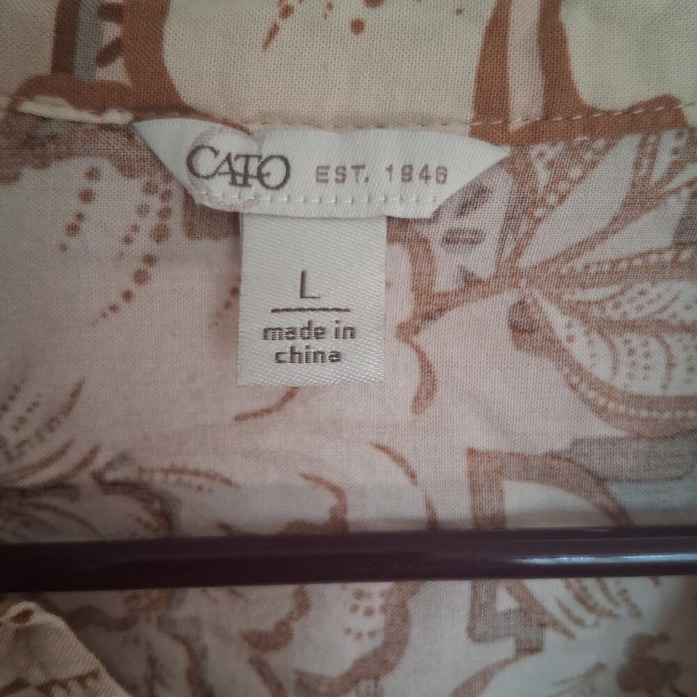 Cato Women’s L Brown Floral Boho Rayon Blouse Batik Border Print Peasant Top - Picture 2 of 7